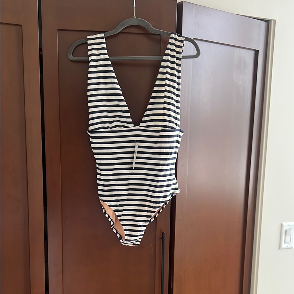 J. Crew Navy and White Striped One-Piece Swimsuit